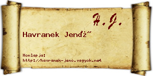 Havranek Jenő névjegykártya